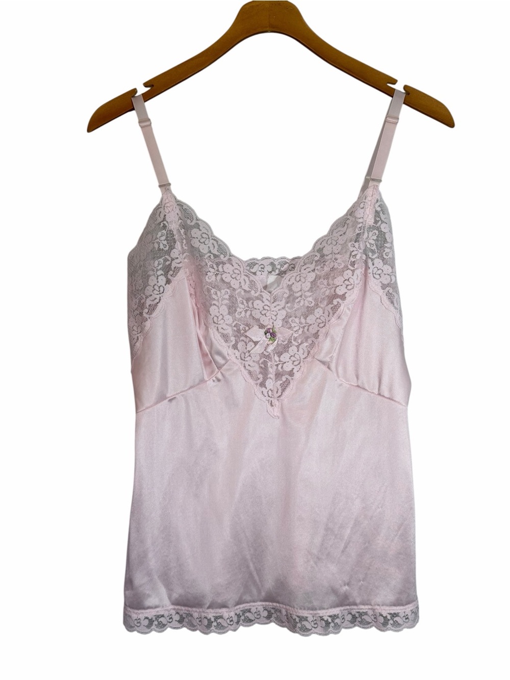 Vintage Delicate Pink Lace-Trim Satin Cami Floral Detail Size M Fairy Coquette - Picture 1 of 9